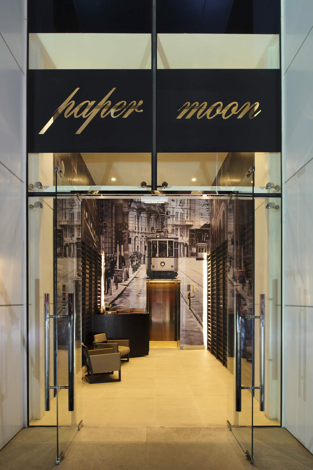 Elegant interior of a Paper Moon restaurant Elegant interior of a Paper Moon restaurant