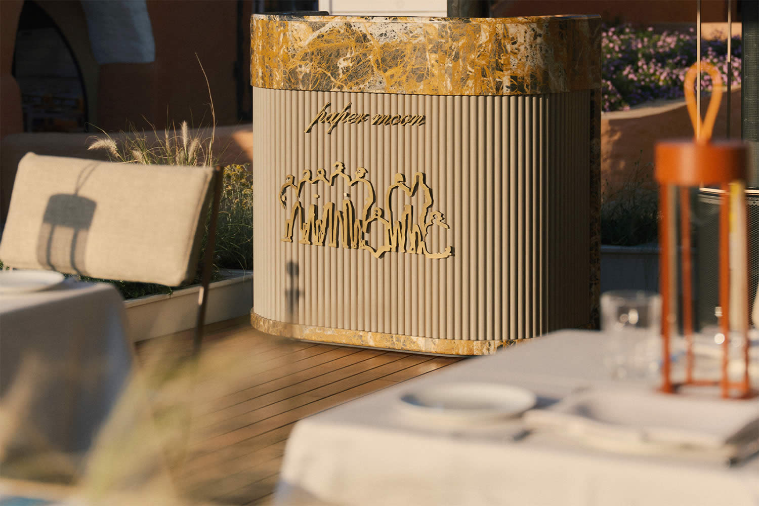 Paper Moon Porto Cervo beachfront entrance at sunset