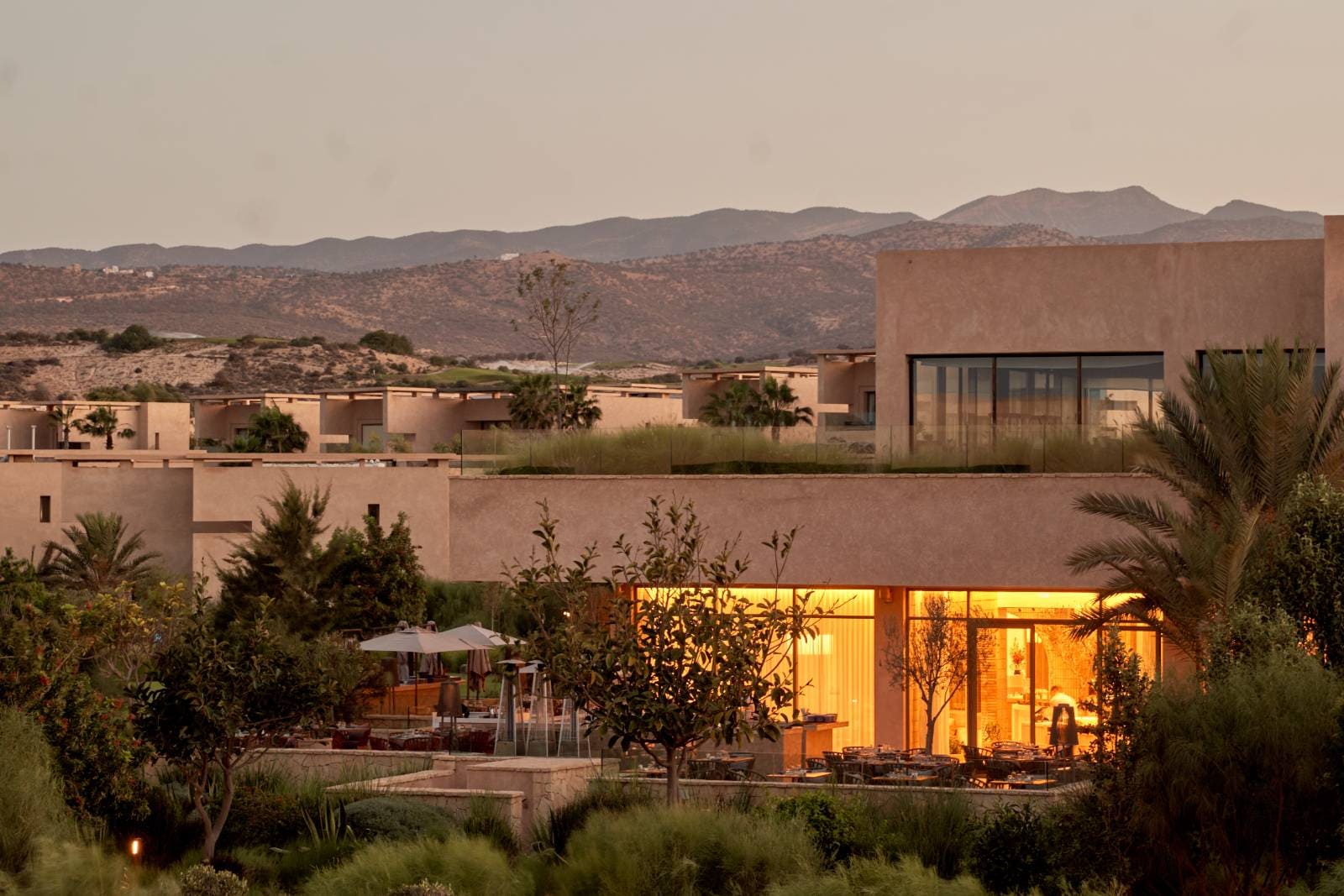 Paper Moon Taghazout beachfront entrance at sunset